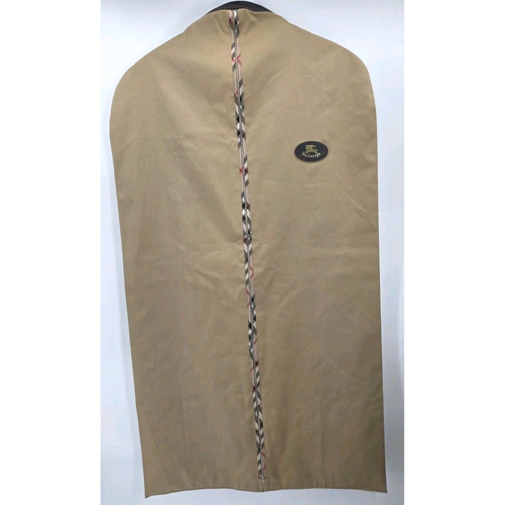 Burberry Travel Garment Bag Leather Trim And Patches Vintage Tan With Plaid Trim